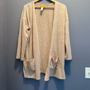 Ruby Rd. Women's Beige Cardigan Sweater Size L Long Open Front